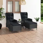 Set mobilier de grădină cu perne, 3 piese, gri închis poliratan GartenMobel Dekor