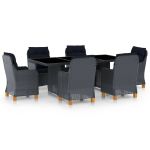 Set mobilier exterior cu perne, 7 piese, gri închis, poliratan GartenMobel Dekor