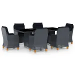 Set mobilier exterior cu perne, 7 piese, gri închis, poliratan GartenMobel Dekor