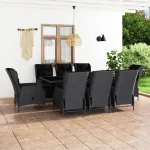Set mobilier exterior cu perne, 9 piese, gri închis, poliratan GartenMobel Dekor