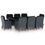 Set mobilier exterior cu perne, 9 piese, gri închis, poliratan GartenMobel Dekor