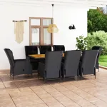 Set mobilier exterior cu perne, 9 piese, gri închis, poliratan GartenMobel Dekor