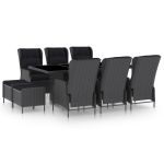 Set mobilier exterior cu perne, 9 piese, gri închis, poliratan GartenMobel Dekor