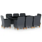 Set mobilier exterior cu perne, 9 piese, gri închis, poliratan GartenMobel Dekor
