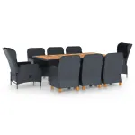 Set mobilier exterior cu perne, 9 piese, gri închis, poliratan GartenMobel Dekor