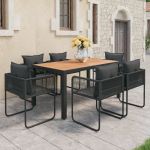 Set mobilier masă de grădină, 7 piese, negru și maro, ratan PVC GartenMobel Dekor