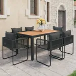 Set mobilier masă de grădină, 7 piese, negru și maro, ratan PVC GartenMobel Dekor