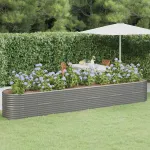 Strat înălțat grădină gri 440x80x68cm oțel galvanizat GartenMobel Dekor