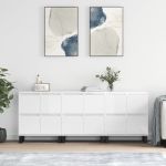 Servante, 3 piese, alb extralucios, lemn prelucrat GartenMobel Dekor