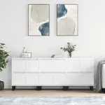 Servante, 3 piese, alb extralucios, lemn prelucrat GartenMobel Dekor