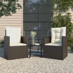 Set mobilier de exterior cu perne, 3 piese, negru, poliratan GartenMobel Dekor