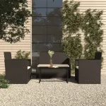 Set mobilier de exterior cu perne, 4 piese, negru, poliratan GartenMobel Dekor