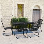 Set mobilier de exterior, 7 piese, negru, poliratan și sticlă GartenMobel Dekor