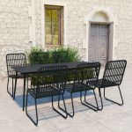 Set mobilier de exterior, 7 piese, negru, poliratan și sticlă GartenMobel Dekor