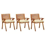 Scaune de grădină cu perne, 3 buc., lemn masiv de acacia GartenMobel Dekor