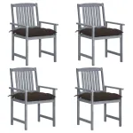 Scaune de grădină cu perne, 4 buc., gri, lemn masiv acacia GartenMobel Dekor