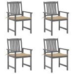 Scaune de grădină cu perne, 4 buc., gri, lemn masiv acacia GartenMobel Dekor