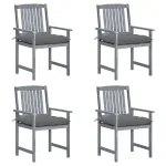 Scaune de grădină cu perne, 4 buc., gri, lemn masiv de acacia GartenMobel Dekor
