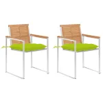 Scaune de grădină cu perne, 2 buc., lemn masiv de tec și oțel GartenMobel Dekor