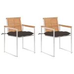 Scaune grădină cu perne, 2 buc., lemn masiv de tec și oțel GartenMobel Dekor