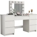 Masa de toaleta/machiaj, alb, cu oglinda si LED-uri, Silvia , 155x42x135 cm GartenVIP DiyLine
