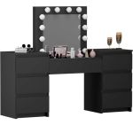 Masa de toaleta/machiaj, negru, cu oglinda si LED-uri, Silvia, 155x42x135 cm GartenVIP DiyLine