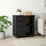 Cabinet mobil Negru 63,5 x 39 x 65,5 cm Lemn de pin masiv GartenMobel Dekor