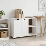 Cabinet mobil cu roata Alb 100 x 39 x 65,5 cm Lemn de pin masiv GartenMobel Dekor