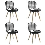 Scaune de bucătărie, 4 buc., negru, ratan natural GartenMobel Dekor