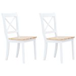 Scaune de bucătărie, 2 buc., alb/natural, lemn masiv de hevea GartenMobel Dekor