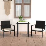 Set de mobilier de grădină, 3 piese, negru, poliratan GartenMobel Dekor