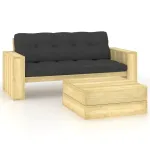 Set mobilier de grădină cu perne, 2 piese, lemn de pin tratat GartenMobel Dekor