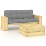 Set mobilier de grădină cu perne, 2 piese, lemn de pin tratat GartenMobel Dekor