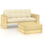 Set mobilier de grădină cu perne, 2 piese, lemn de pin tratat GartenMobel Dekor