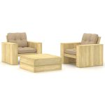 Set mobilier de grădină cu perne, 3 piese, lemn de pin tratat GartenMobel Dekor