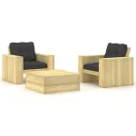 Set mobilier de grădină cu perne, 3 piese, lemn de pin tratat GartenMobel Dekor