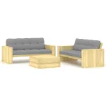 Set mobilier de grădină cu perne, 3 piese, lemn de pin tratat GartenMobel Dekor