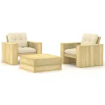 Set mobilier de grădină cu perne, 3 piese, lemn de pin tratat GartenMobel Dekor