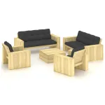 Set mobilier de grădină cu perne, 5 piese, lemn de pin tratat GartenMobel Dekor