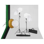 Set studio foto cu lămpi, fundal și reflector GartenMobel Dekor