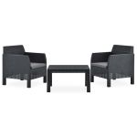 Set mobilier de grădină cu perne, 3 piese, antracit, PP ratan GartenMobel Dekor