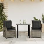 Set mobilier de grădină cu perne, 3 piese, gri, poliratan GartenMobel Dekor