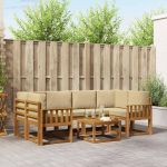 Set de canapele de exterior cu pernă 7 pcs Natural și Bej GartenMobel Dekor