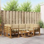 Set de canapele de exterior cu pernă 7 pcs Natural și Bej GartenMobel Dekor