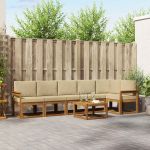 Set de canapele de exterior cu pernă 7 pcs Natural și Bej GartenMobel Dekor