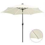 Umbrelă de soare cu LED-uri, stâlp aluminiu, alb nisipiu, 300cm GartenMobel Dekor