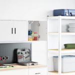 Dulap de perete de garaj alb din lemn prelucrat GartenMobel Dekor