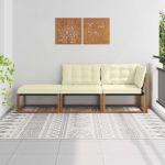Unități de sofa sectional de exterior cu pernă 3 Bucată natural GartenMobel Dekor