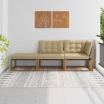 Unități de sofa sectional de exterior cu pernă 3 Bucată natural GartenMobel Dekor