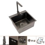 Chiuvetă de bucătărie inox neagră Leziter Korin II 50x50 cm cu baterie